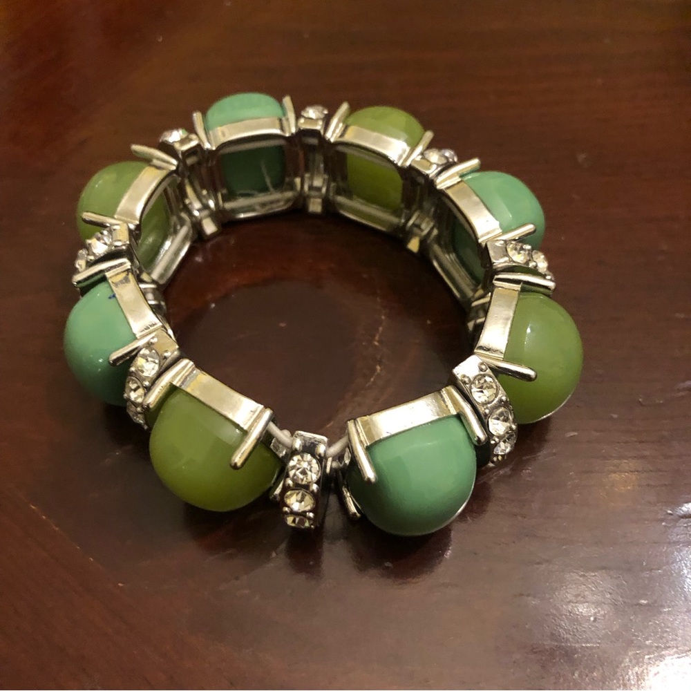 Accented Chunky Beaded Stretched Bracelet Women's Jade/Silver - Picture 9 of 10
